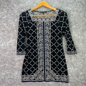 White House Black Market Dress Womens Small Paisley Print Embroidered Tunic